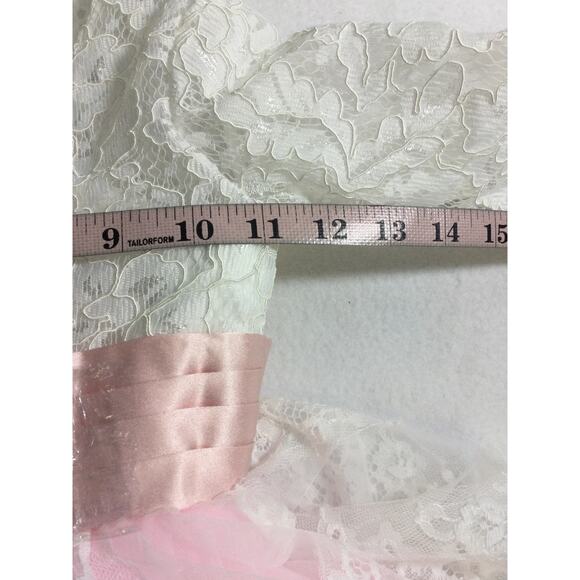 FLOWER GIRL'S PARTY DRESS 4-5y white pink long sleeve lace maxi dress NEW B75 - Picture 5 of 7